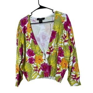 Ashley Stewart Floral‎ Tropical Beachy Light Qtr Zip Cardigan Sweater 22/24